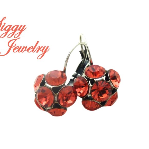 Padparadscha Flower Cluster Drop Earrings Made with Genuine Austrian Crystals - Picture 4 of 6